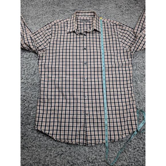 Express Shirt Men Medium Black Orange Fitted Normcore Long Sleeve Preppy Casual - Picture 4 of 6